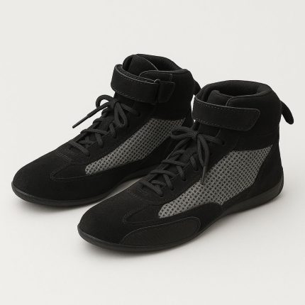 Premium Kart Racing Shoes – Suede & Synthetic Leather with Reinforced Toe, High-Top Ankle Support, and Anti-Slip Fuel-Resistant Sole for Maximum Pedal Control